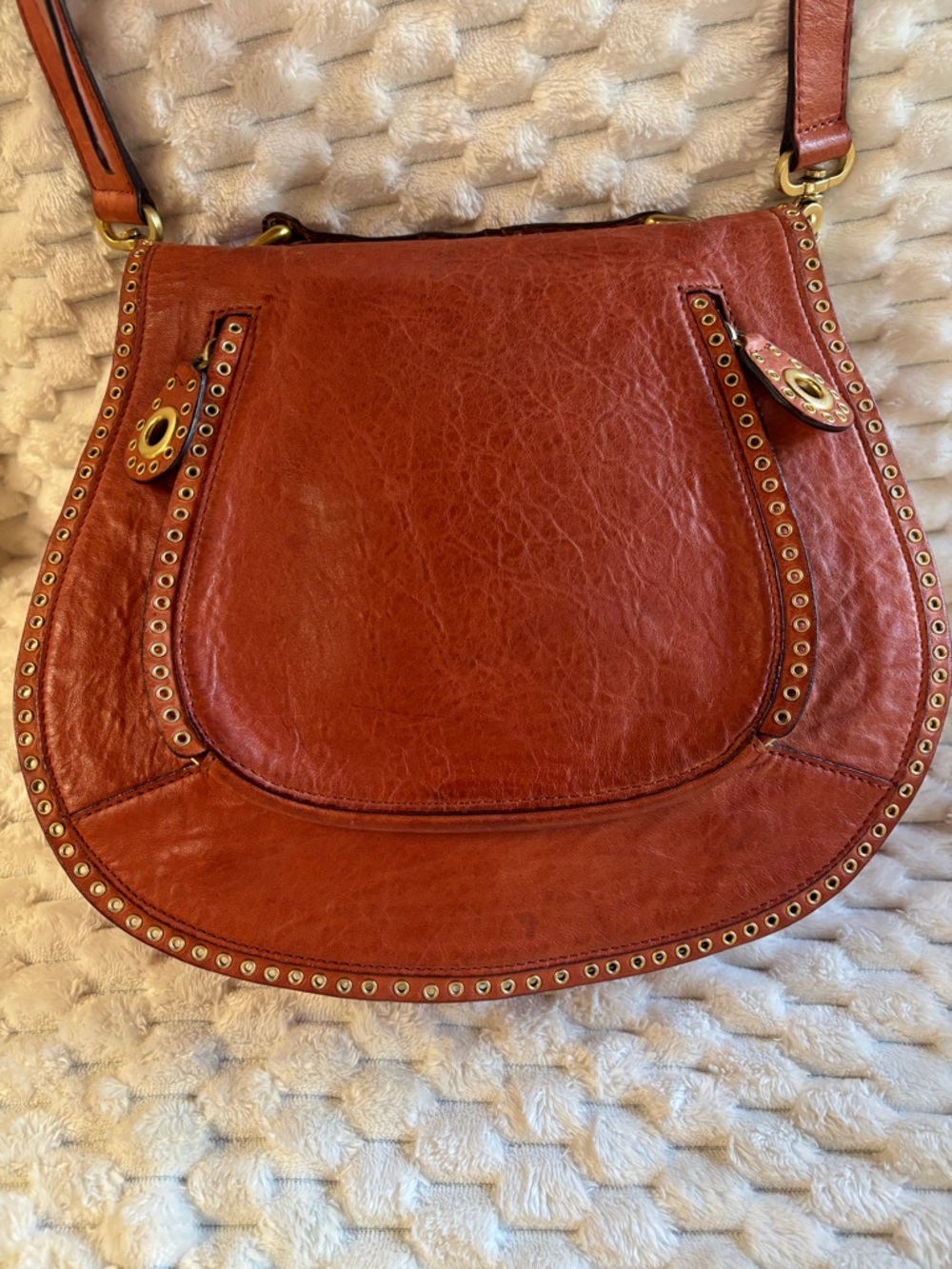 Rebecca Minkoff Rust Orange Leather Grommet Saddle Crossbody Bag